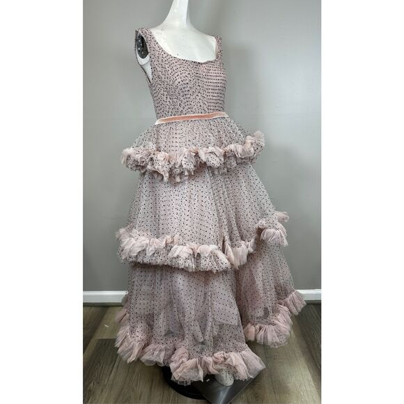 NWT MAC DUGGAL Pink Sleeveless Dot Net Ruffle Dress Size US 8 $698 - Picture 11 of 12